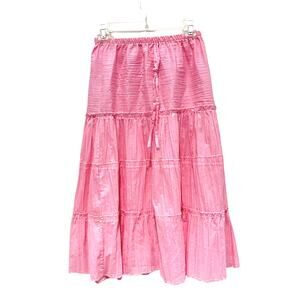 Tito's Broomstick Skirt Mexican Crinkle Cotton Tiered Style Pink SZ S Vintage